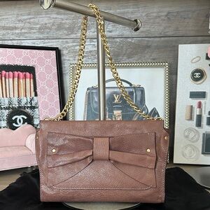 Nanette Lepore Mauve Leather Bow Shoulder Bag with Dust Bag
